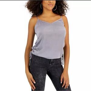 KINGSTON GREY Juniors' Women's Tank Ruffle Trim V-neck Size XS Top Satin Gray